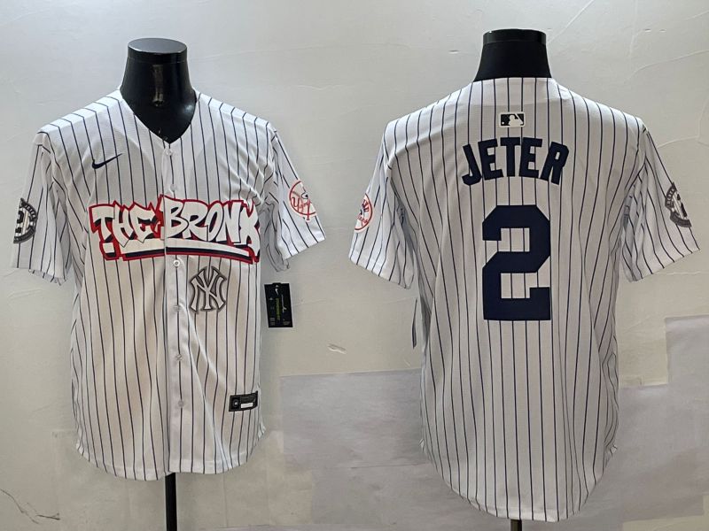 Men New York Yankees #2 Jeter White Stripe four generations Joint Name 2025 Nike MLB Jersey style 7